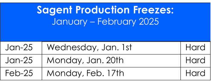 Updated Freeze schedule